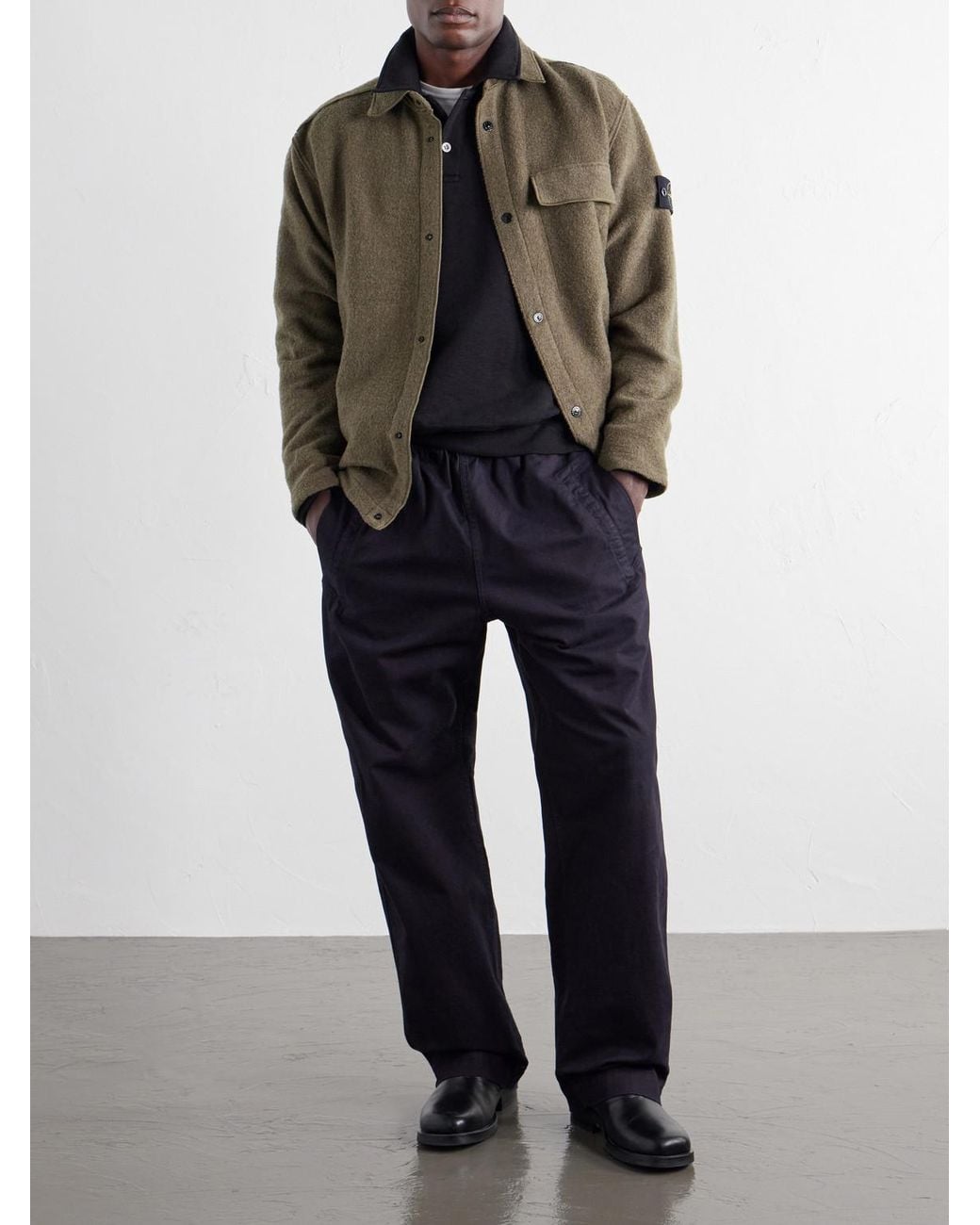 Stone Island Blue Garment-Dyed Tubular Cotton-Fleece Polo Sweater for men
