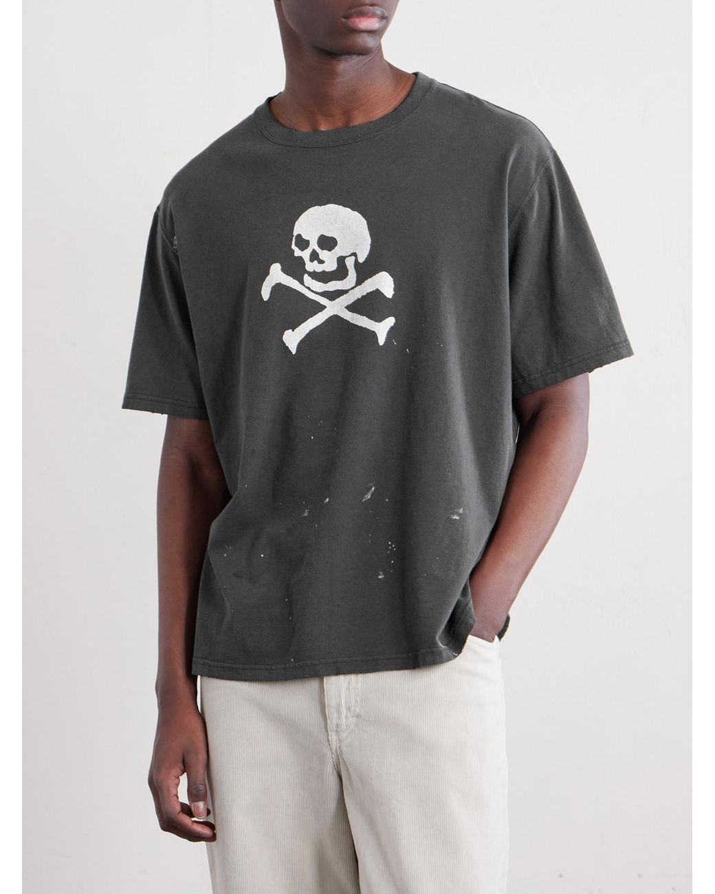 Orslow Black Vintage Fade Printed Paint-splattered Cotton-jersey T-shirt for men