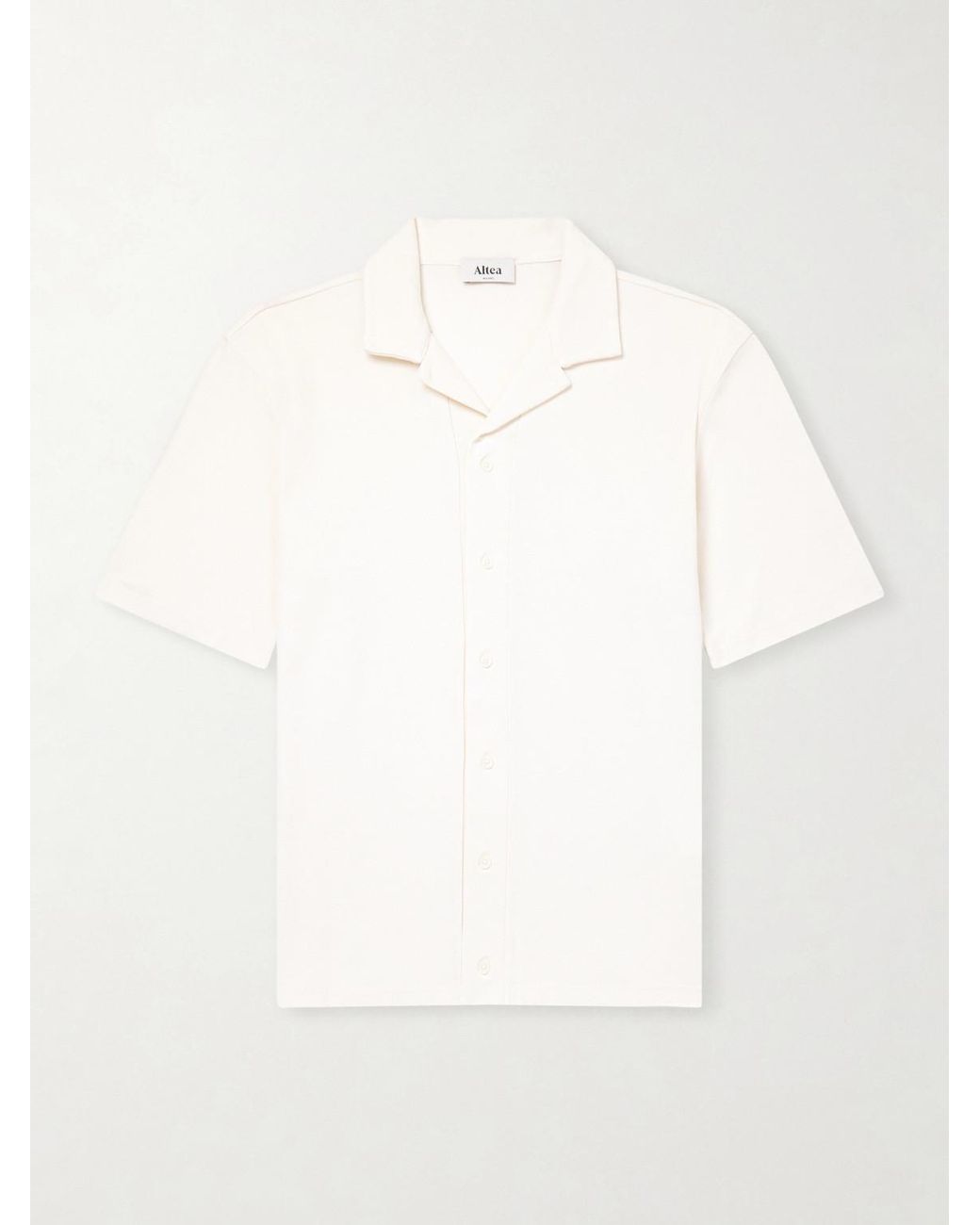 Altea White Jean Camp-Collar Cotton-Piqué Shirt for men