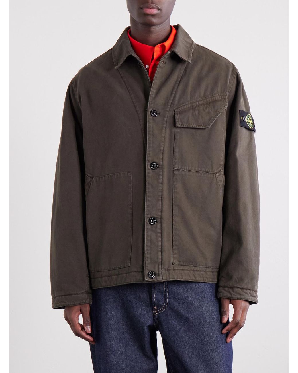 Stone Island Gray Garment-Dyed Panama Cotton-Canvas Jacket for men