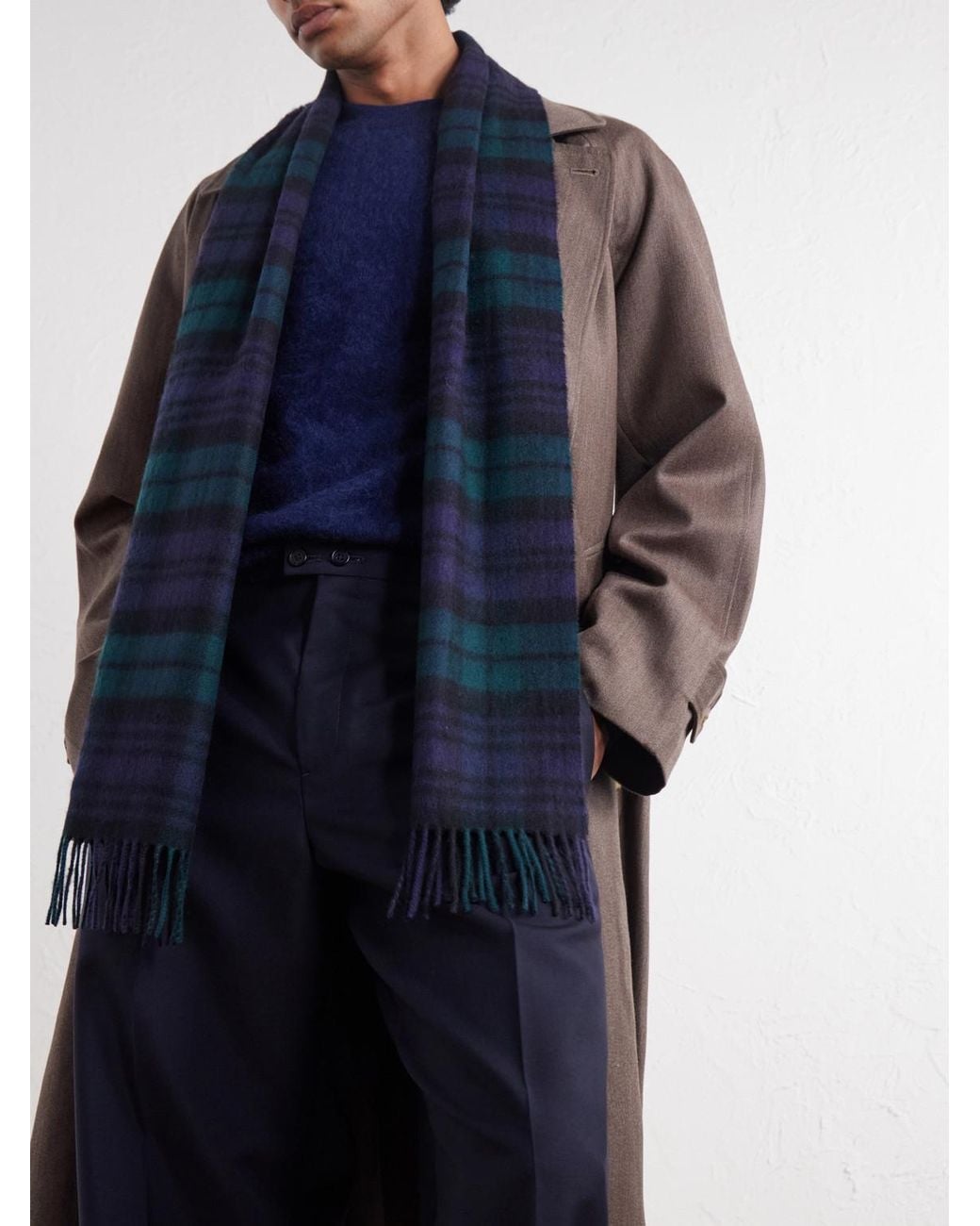 Johnstons Blue Checked Cashmere Scarf for men