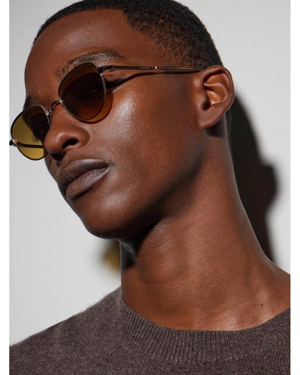 Garrett Leight Natural Wells J Round-Frame Bronze-Tone Titanium Sunglasses for men