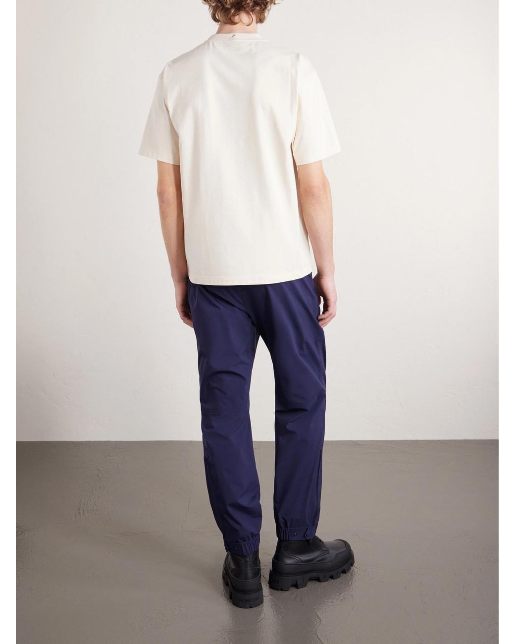 Moncler Natural Logo-Appliquéd Chambray-Trimmed Stretch Cotton-Jersey T-Shirt for men