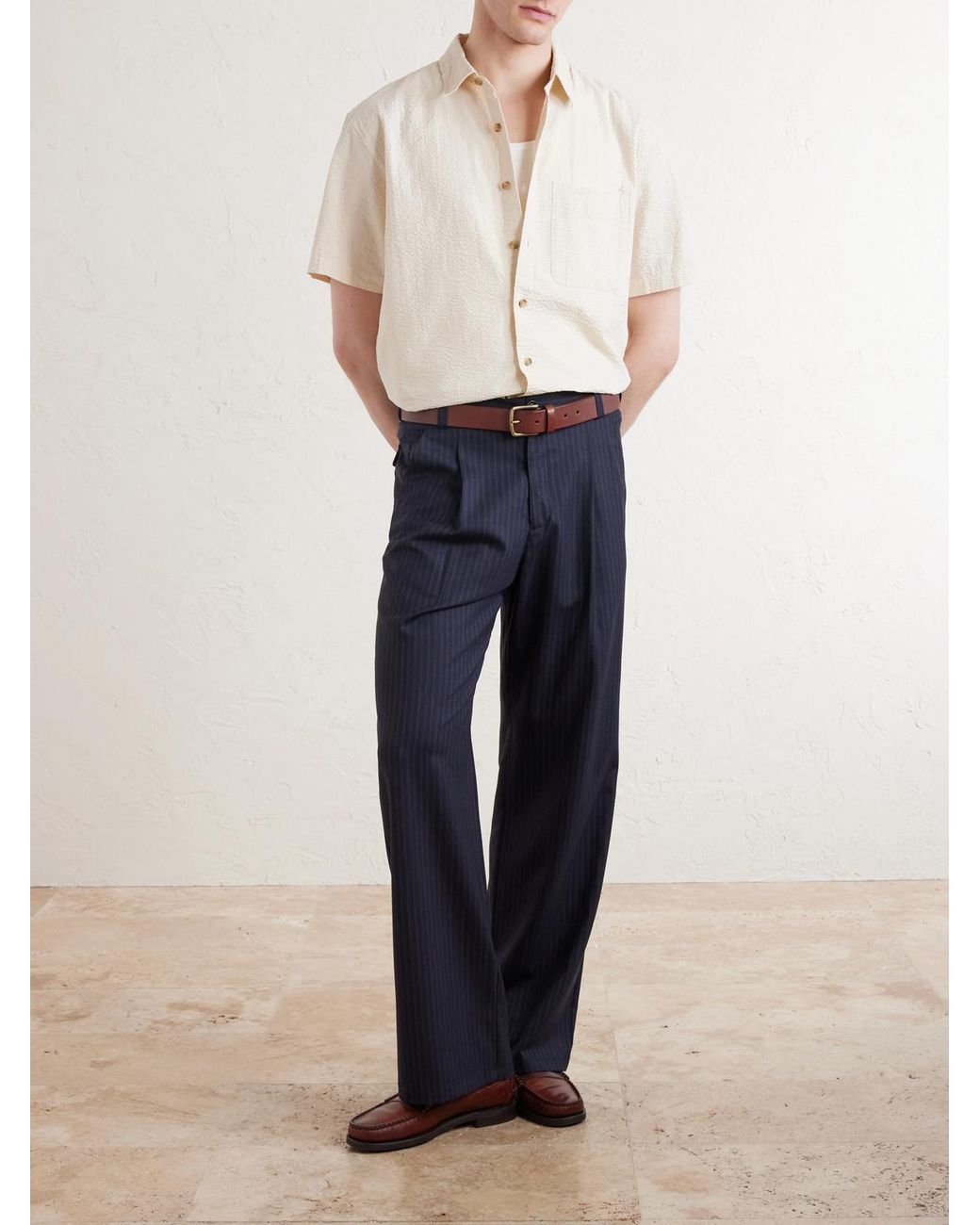 Aimé Leon Dore Natural Cropped Cotton-Seersucker Shirt for men