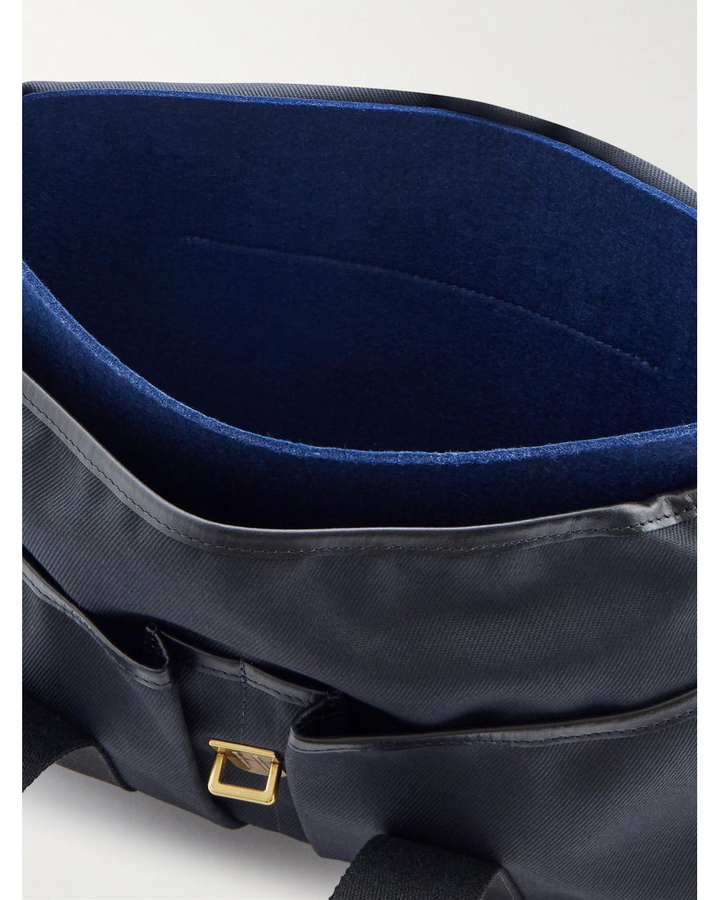 Bleu De Chauffe Blue Musette Business Leather And Webbing-Trimmed Canvas Weekend Bag for men