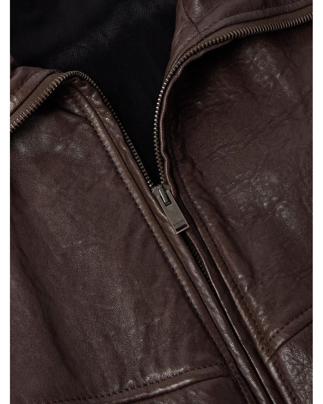 Saint Laurent Brown Leather Bomber Jacket for men