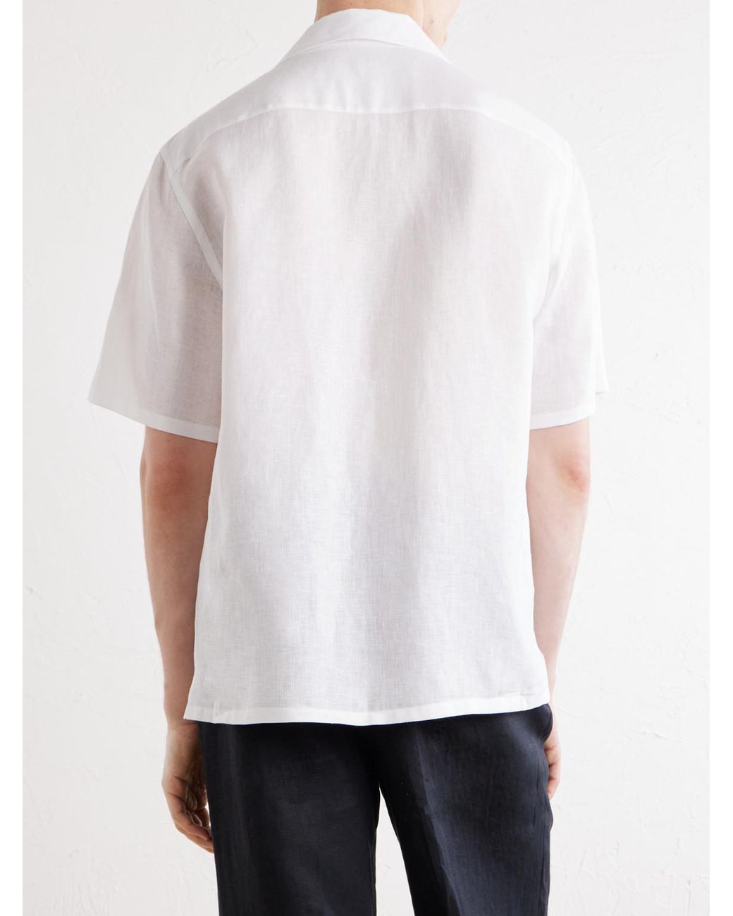 Zegna White Convertible-collar Linen Shirt for men