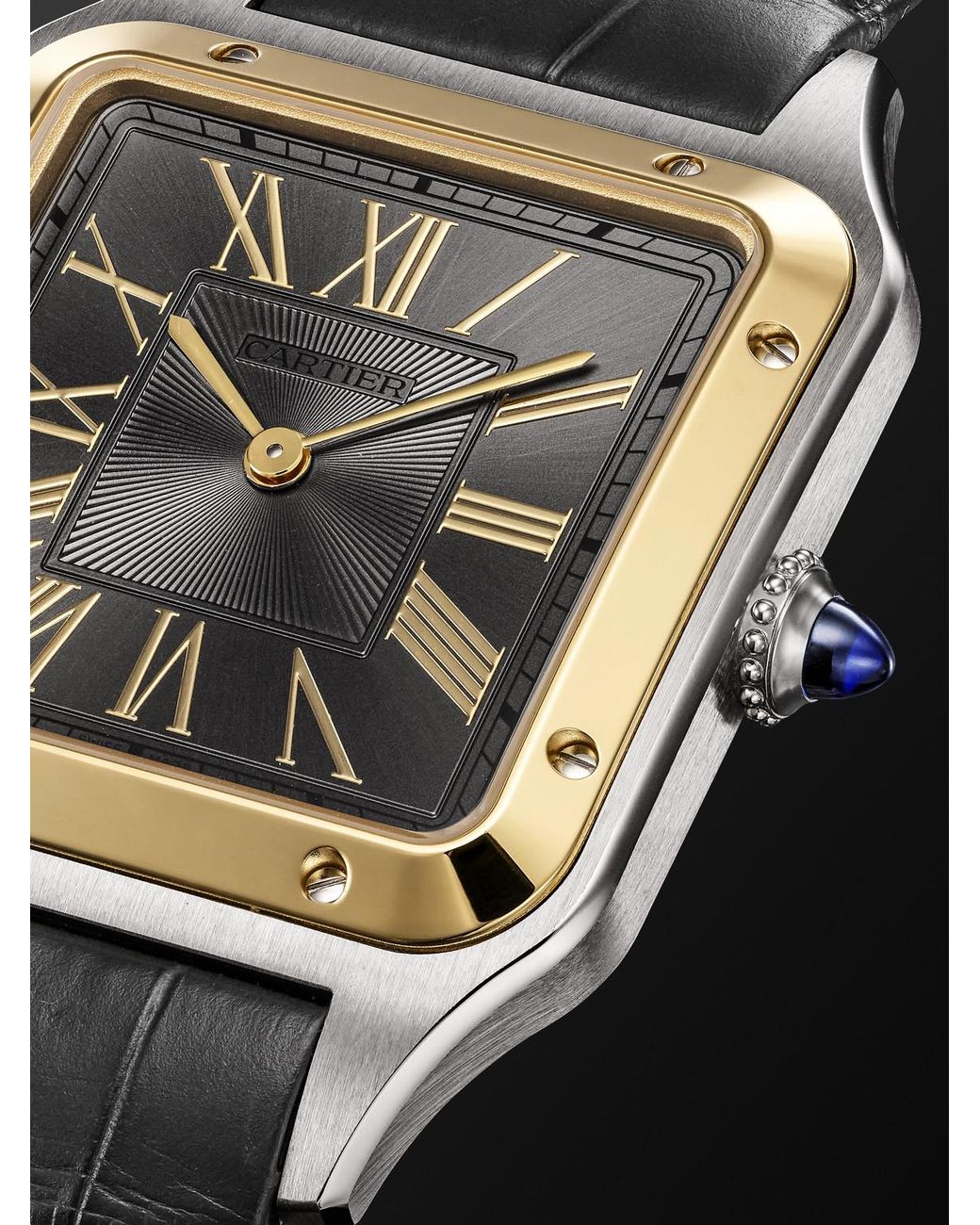 Cartier Black Santos-Dumont Large 18-Karat And Stainless Steel Watch, Ref. W2Sa0036 for men