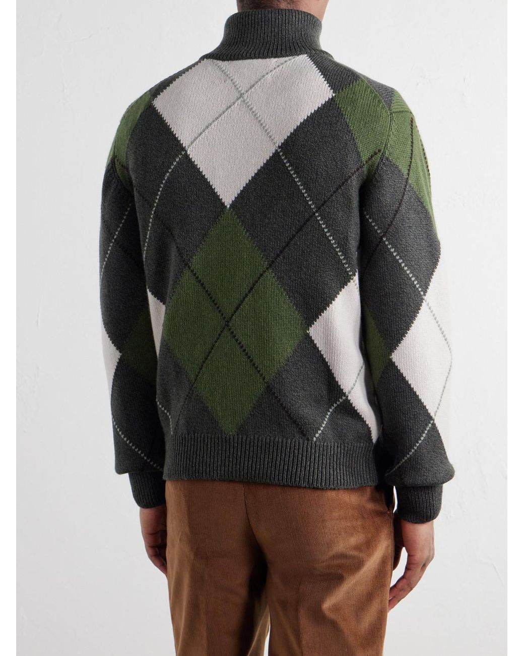 James Purdey & Sons Green Intarsia-Knit Argyle Wool And Cashmere-Blend Half-Zip Sweater for men