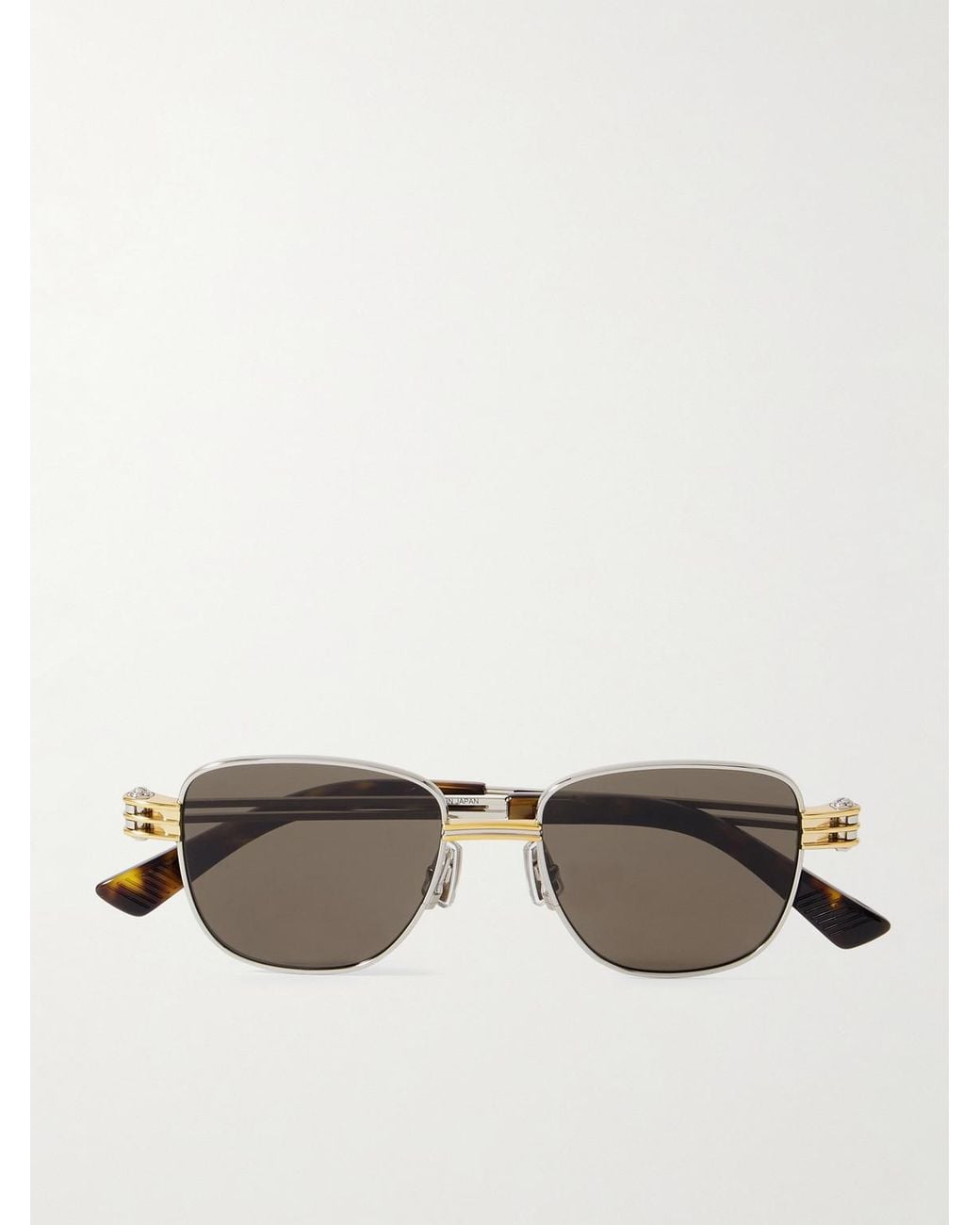 Bottega Veneta Metallic Square-Frame Two-Tone Metal And Tortoiseshell Acetate Sunglasses for men