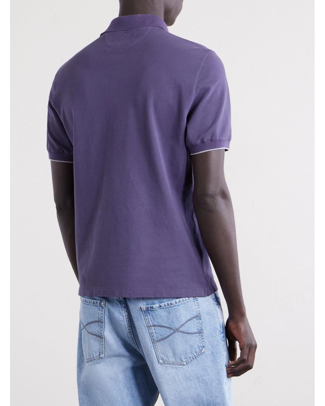 Brunello Cucinelli Purple Logo-Print Cotton-Piqué Polo Shirt for men