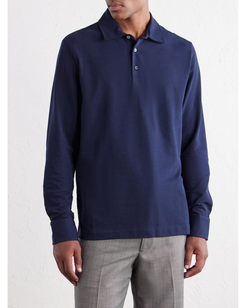 Mr P. Blue Cotton-Piqué Polo Shirt for men