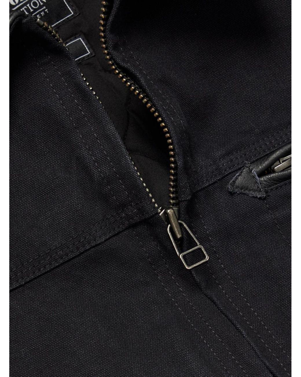 FRIZMWORKS Leather-Trimmed Distressed Padded Cotton-Canvas Jacket in Black für Herren