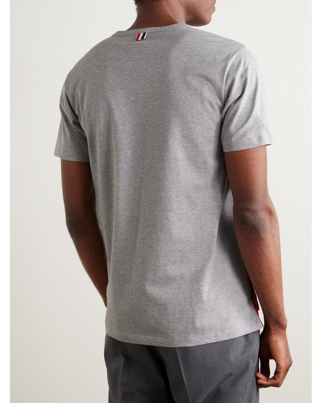 Thom Browne Gray Slim-Fit Grosgrain-Trimmed Cotton-Jersey T-Shirt for men