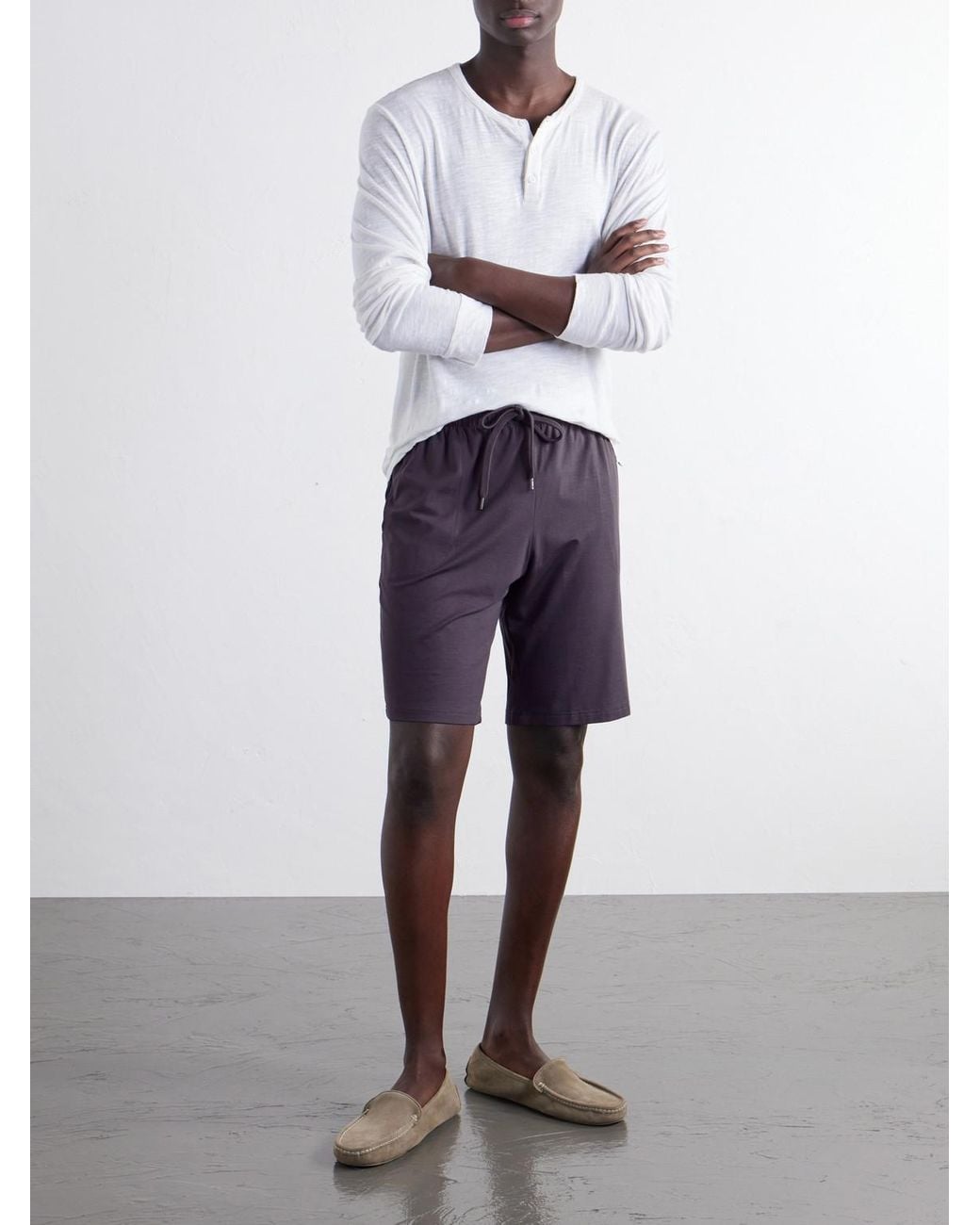 Derek Rose Blue Basel Straight-Leg Stretch-Modal Jersey Drawstring Pyjama Shorts for men