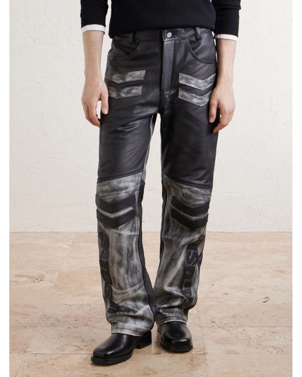 Satoshi Nakamoto Gray 2.0 Moto Appliquéd Leather Trousers for men