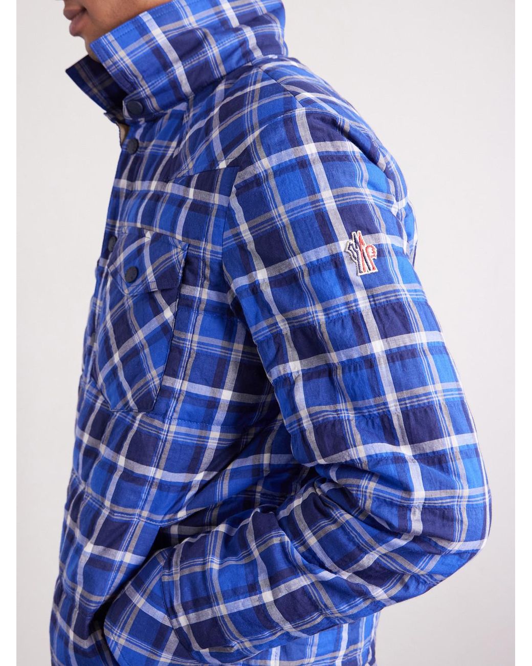 Moncler Blue Gelt Quilted Checked Cotton-Blend Down Shirt Jacket for men