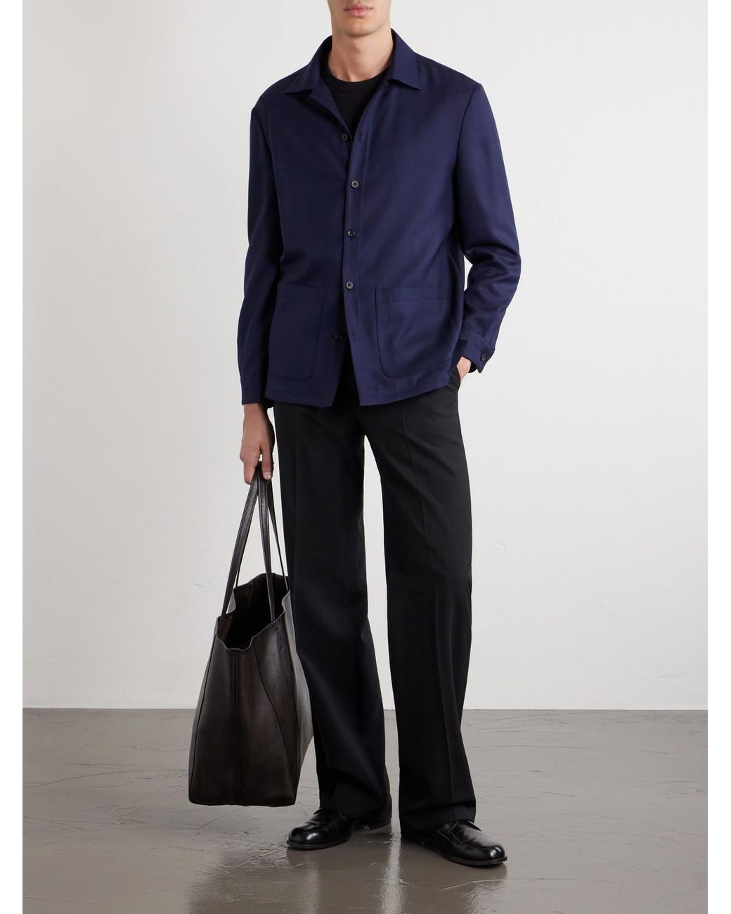 Thom Sweeney Blue Wool Overshirt for men