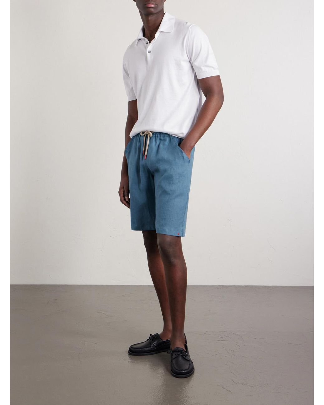 Kiton Blue Drawstring Linen Shorts for men
