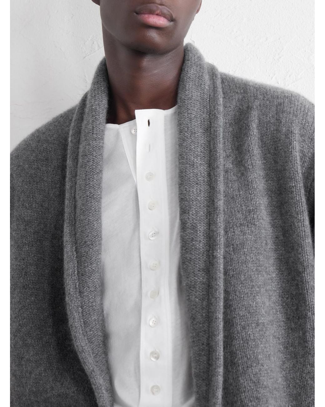 The Elder Statesman Gray Shawl-Collar Cashmere Cardigan for men
