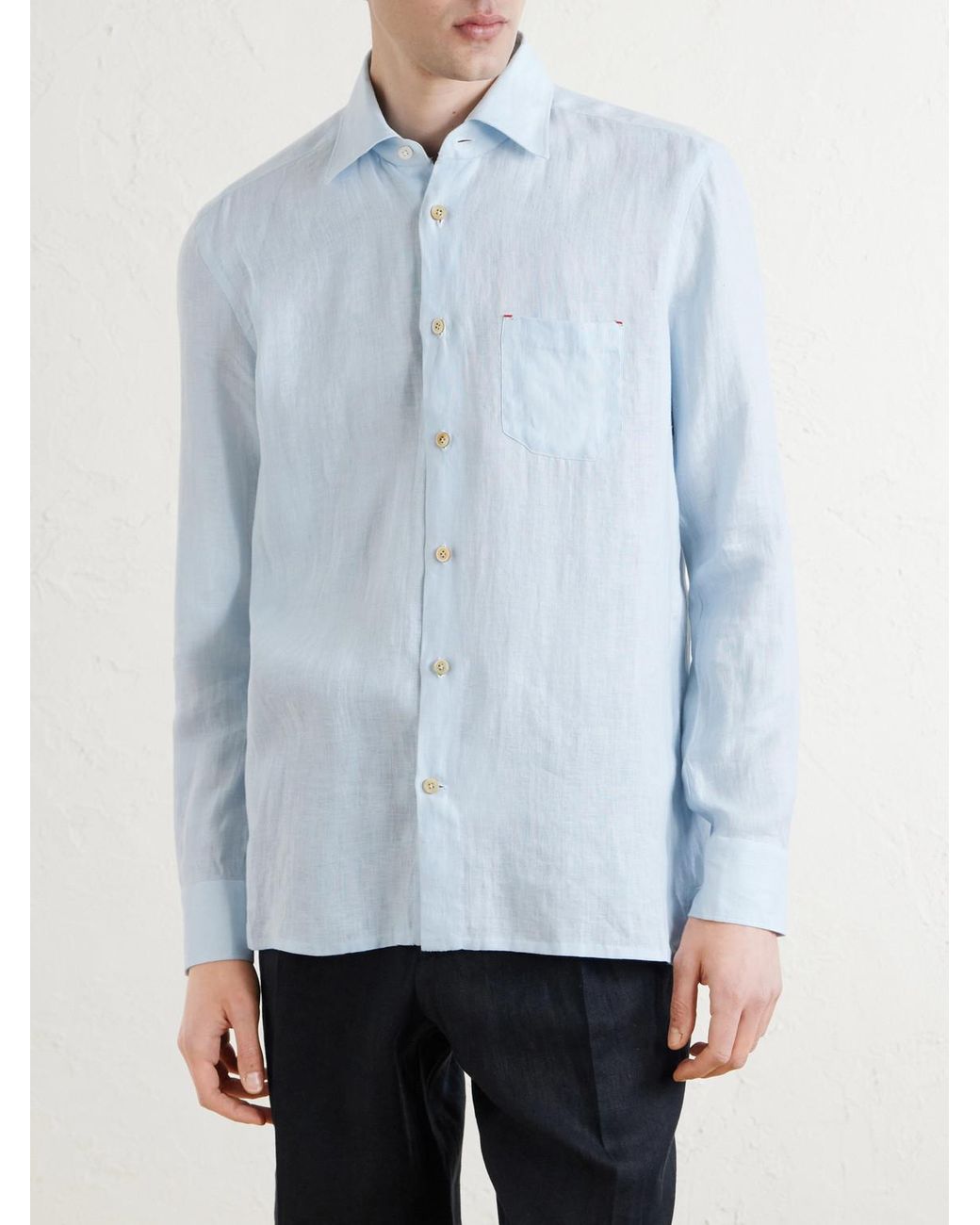 Kiton Blue Linen Shirt for men