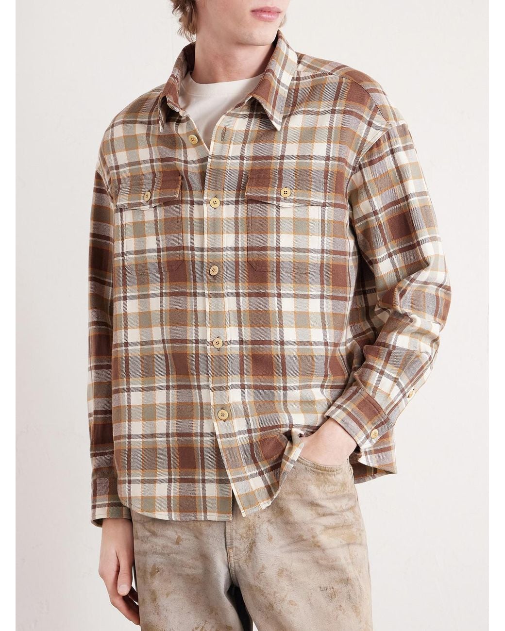 Visvim Brown Lumber Checked Wool And Linen-blend Twill Shirt for men