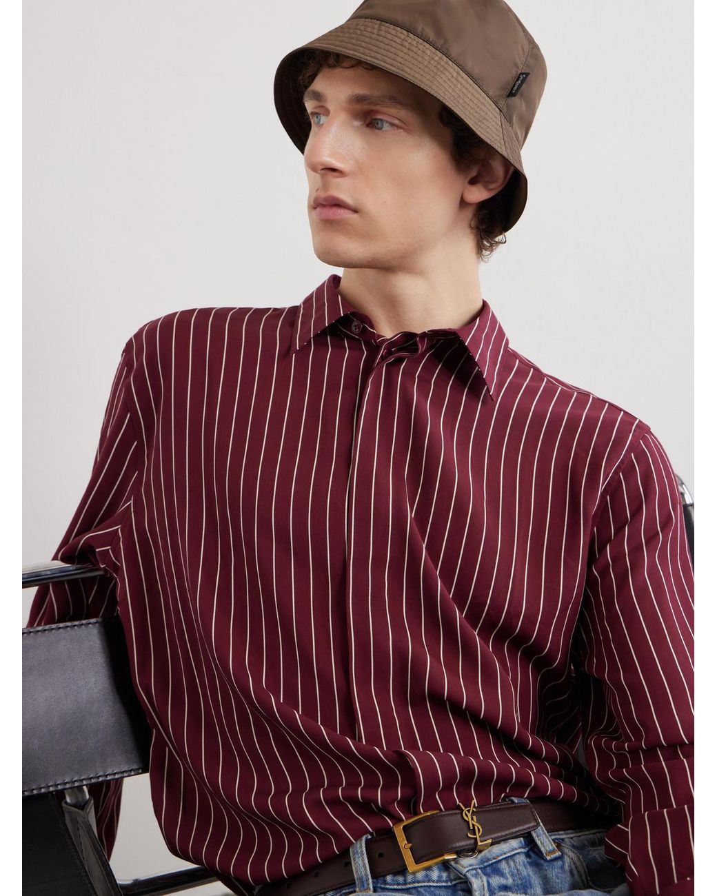 Saint Laurent Brown Recycled Shell Bucket Hat for men