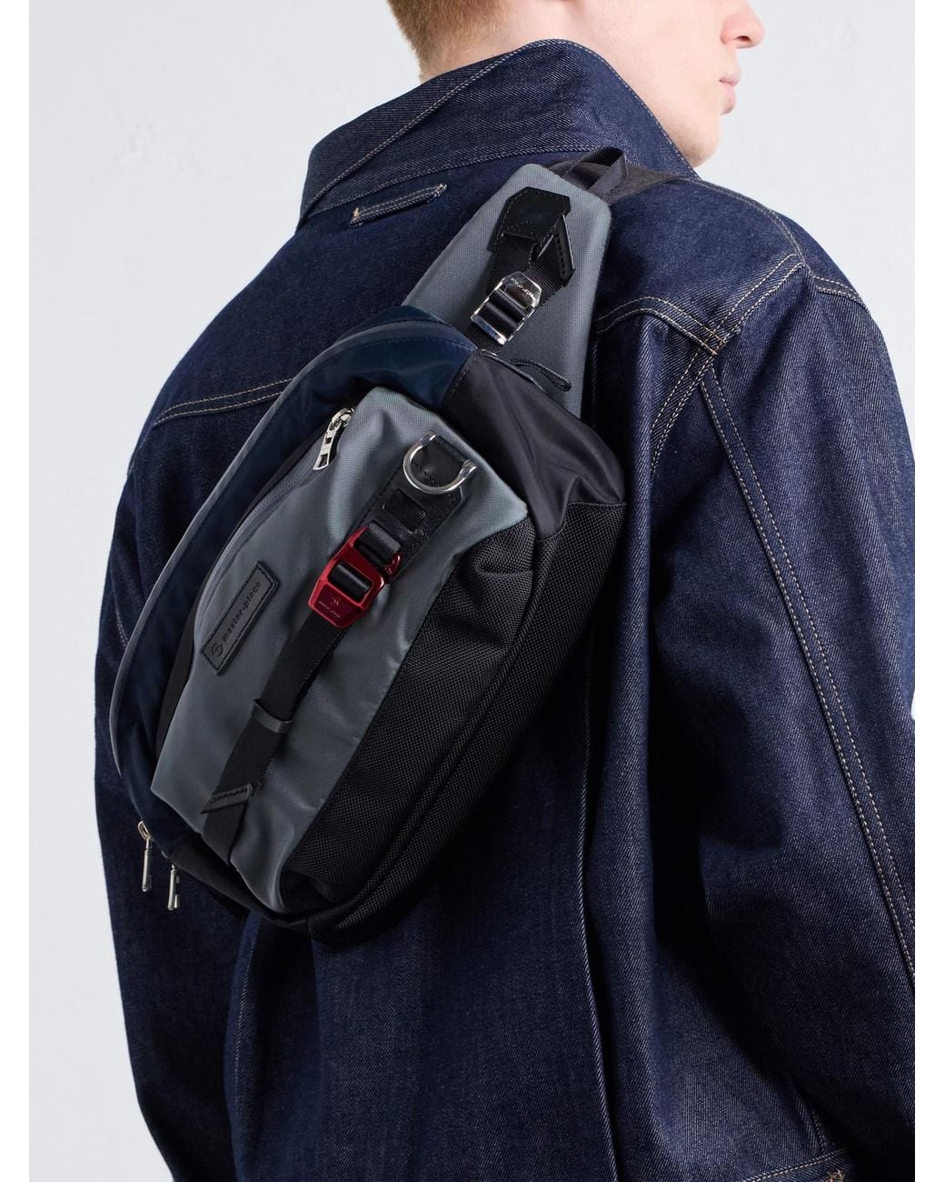 Master Piece Blue Leather-Trimmed Cordura Twill Belt Bag for men