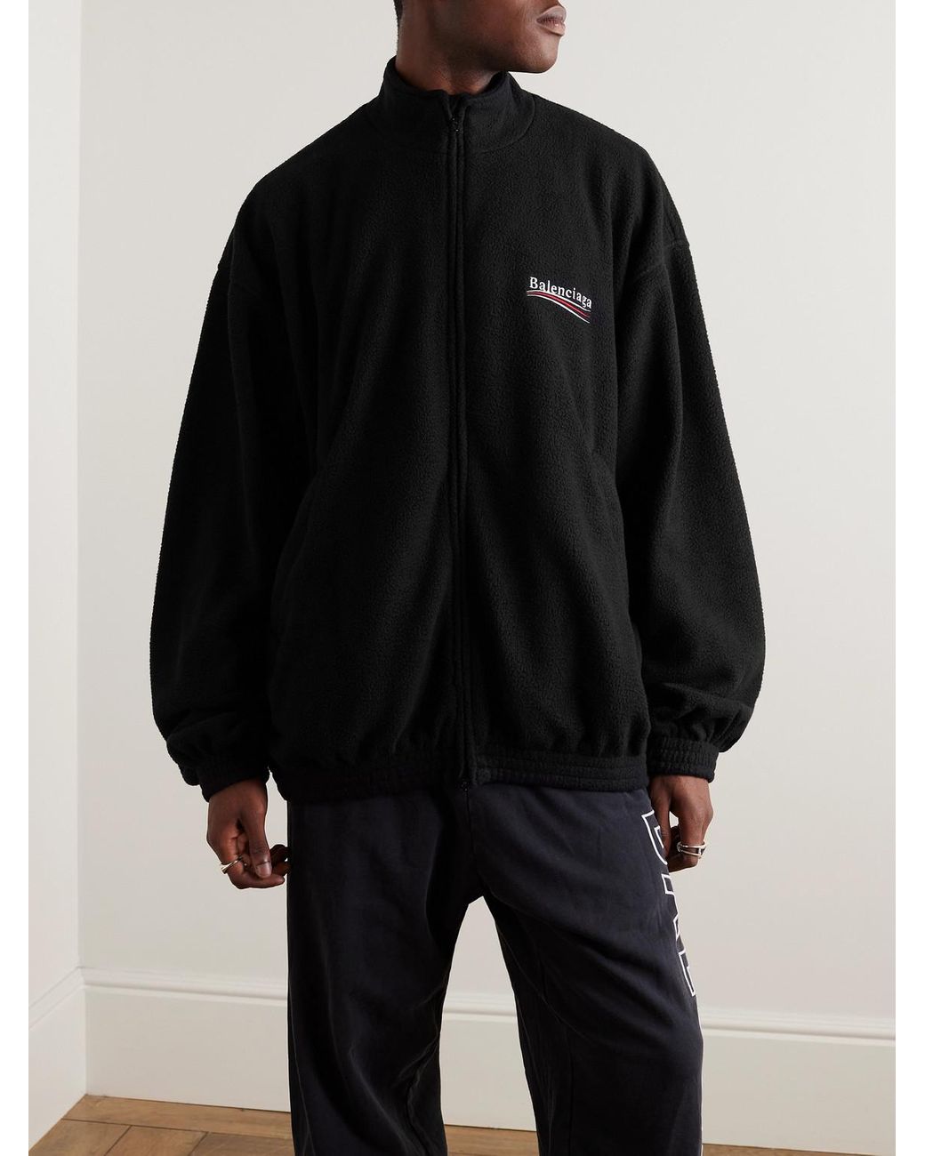 Balenciaga Oversized Logo-Embroidered Fleece Jacket in Black for 