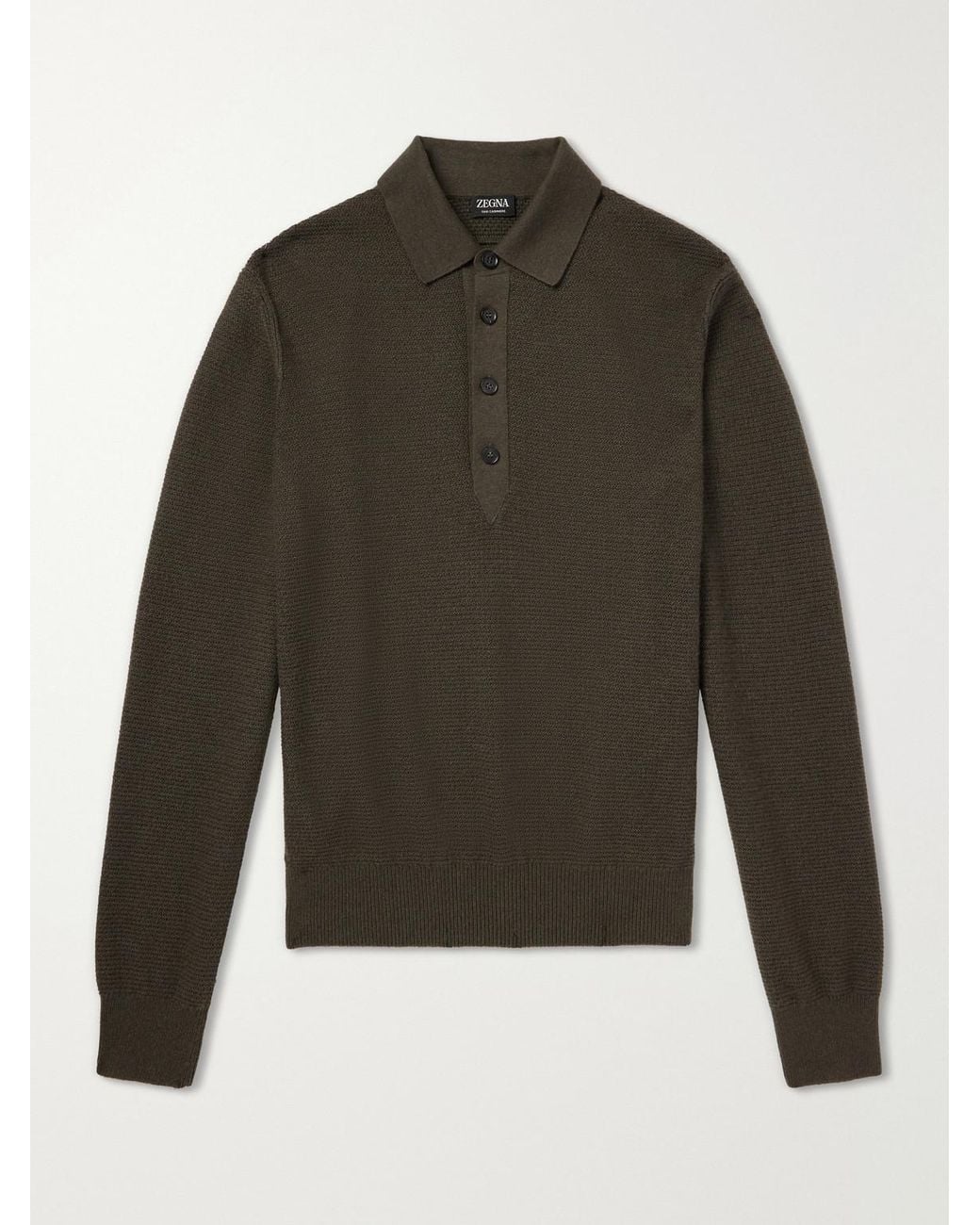 Zegna Green Oasi Cashmere-Piqué Polo Shirt for men