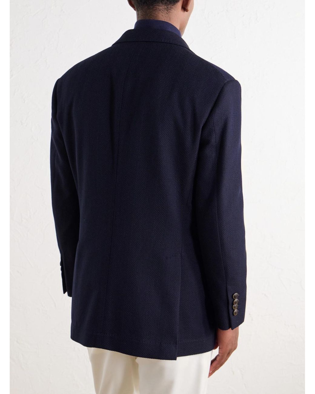 Brunello Cucinelli Blue Herringbone Wool And Cotton-Blend Twill Jacket With Detachable Shell Liner for men