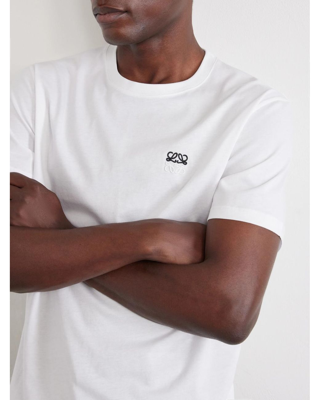 Loewe White Anagram-Embroidered Cotton-Jersey T-Shirt for men