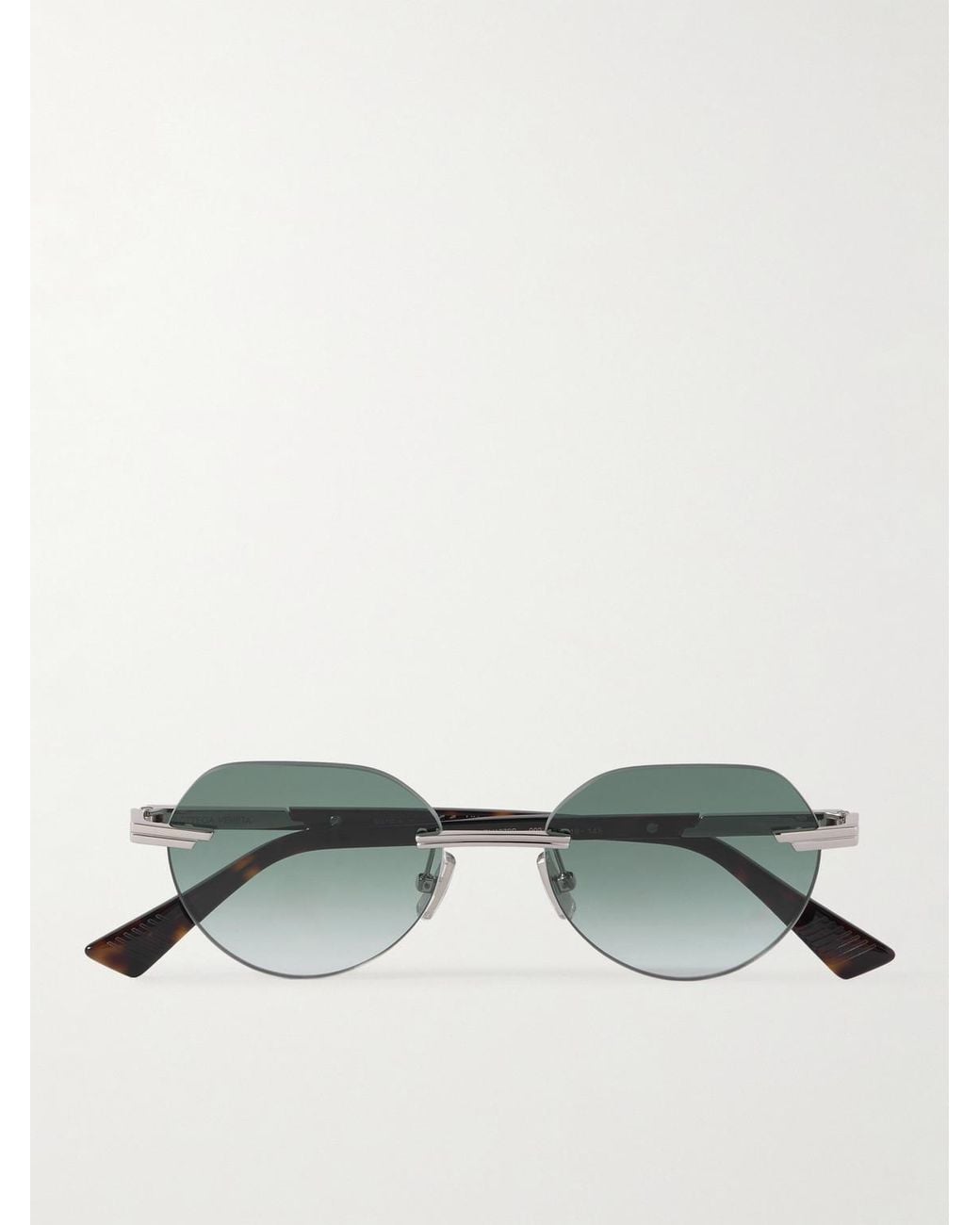 Bottega Veneta Green Rimless Round-Frame-Tone Metal And Tortoiseshell Acetate Sunglasses for men