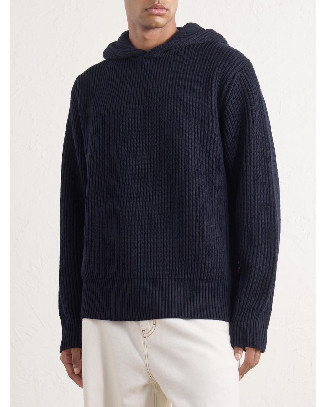 Orlebar Brown Blue Kirk Ribbed Merino Wool Hoodie for men