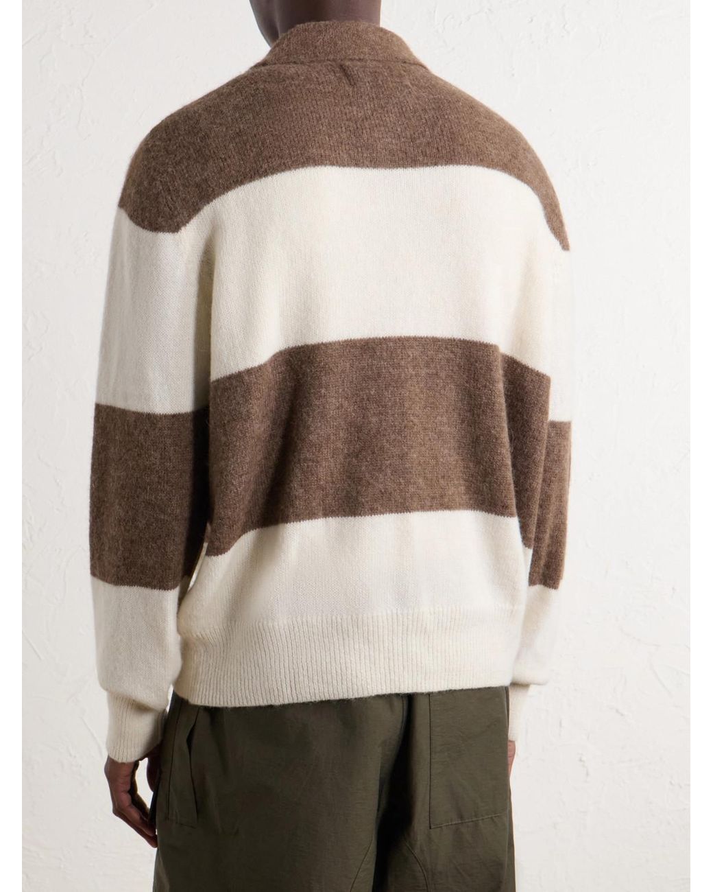 Corridor NYC Natural Striped Woven Brushed Alpaca-Blend Polo Sweater for men