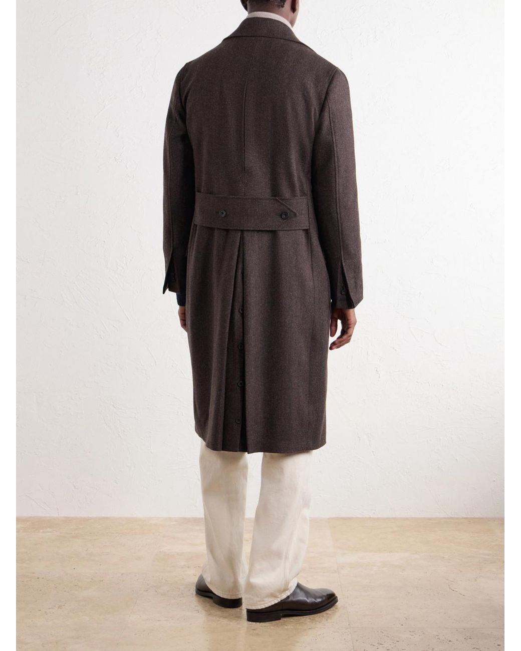 Rubinacci Brown Double-Breasted Herringbone Virgin Wool Twill Coat for men