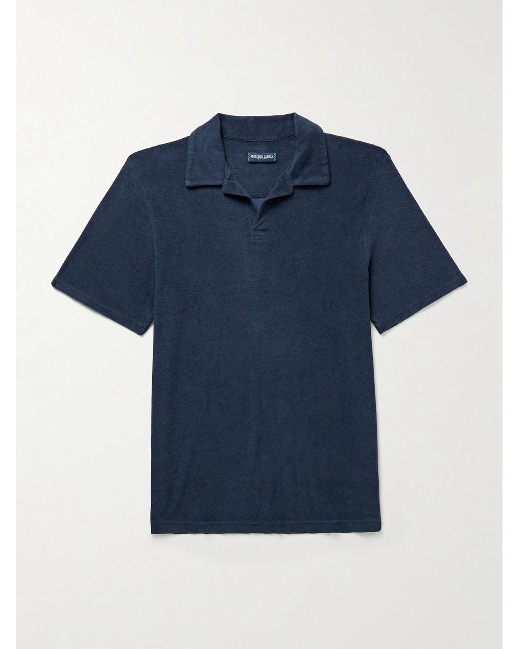 Frescobol Carioca Blue Faustino Camp-Collar Cotton, Lyocell And Linen-Blend Terry Polo Shirt for men