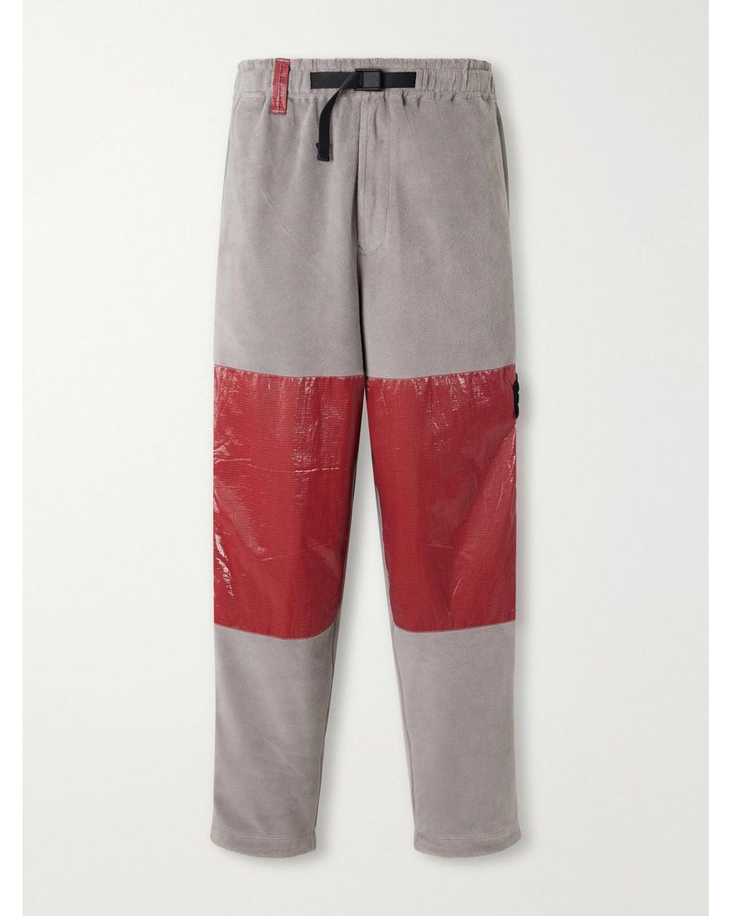 Stone Island Red Straight-Leg Belted Heat-Reactive Ripstop-Trimmed Brushed Cotton-Blend Fleece Trousers for men