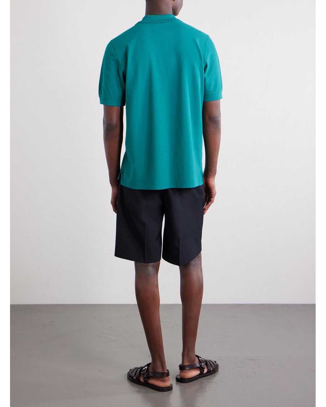 Drake's Blue Garment-dyed Cotton-piqué Polo Shirt for men