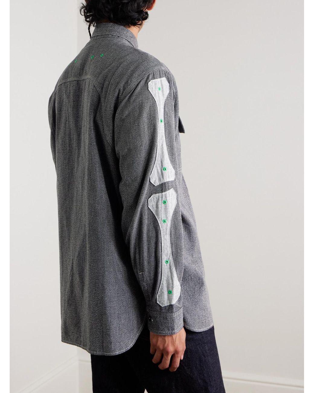 Kapital Gray Appliquéd Panelled Cotton Shirt for men