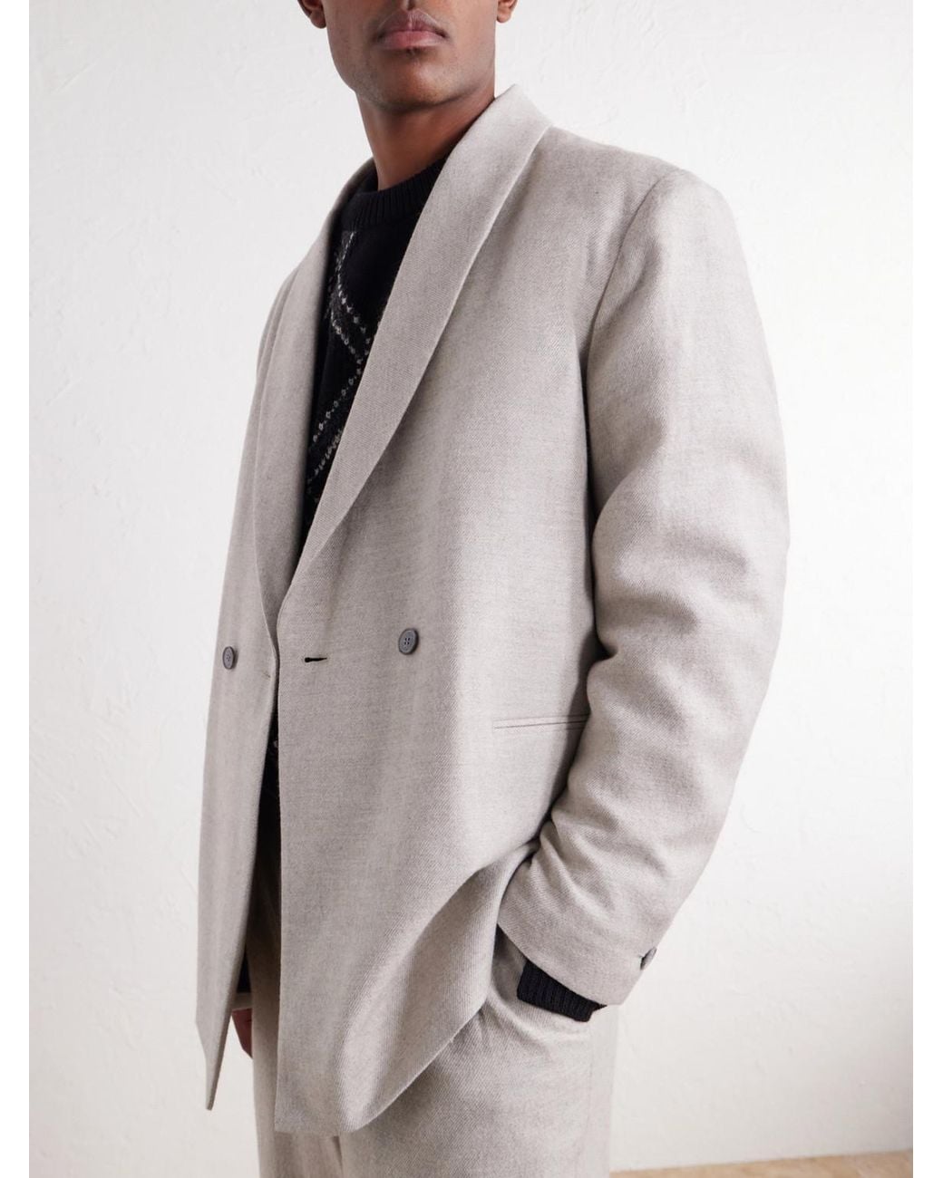 Blue Blue Japan White Shawl-Collar Wool, Cotton And Yak-Blend Twill Suit Jacket for men