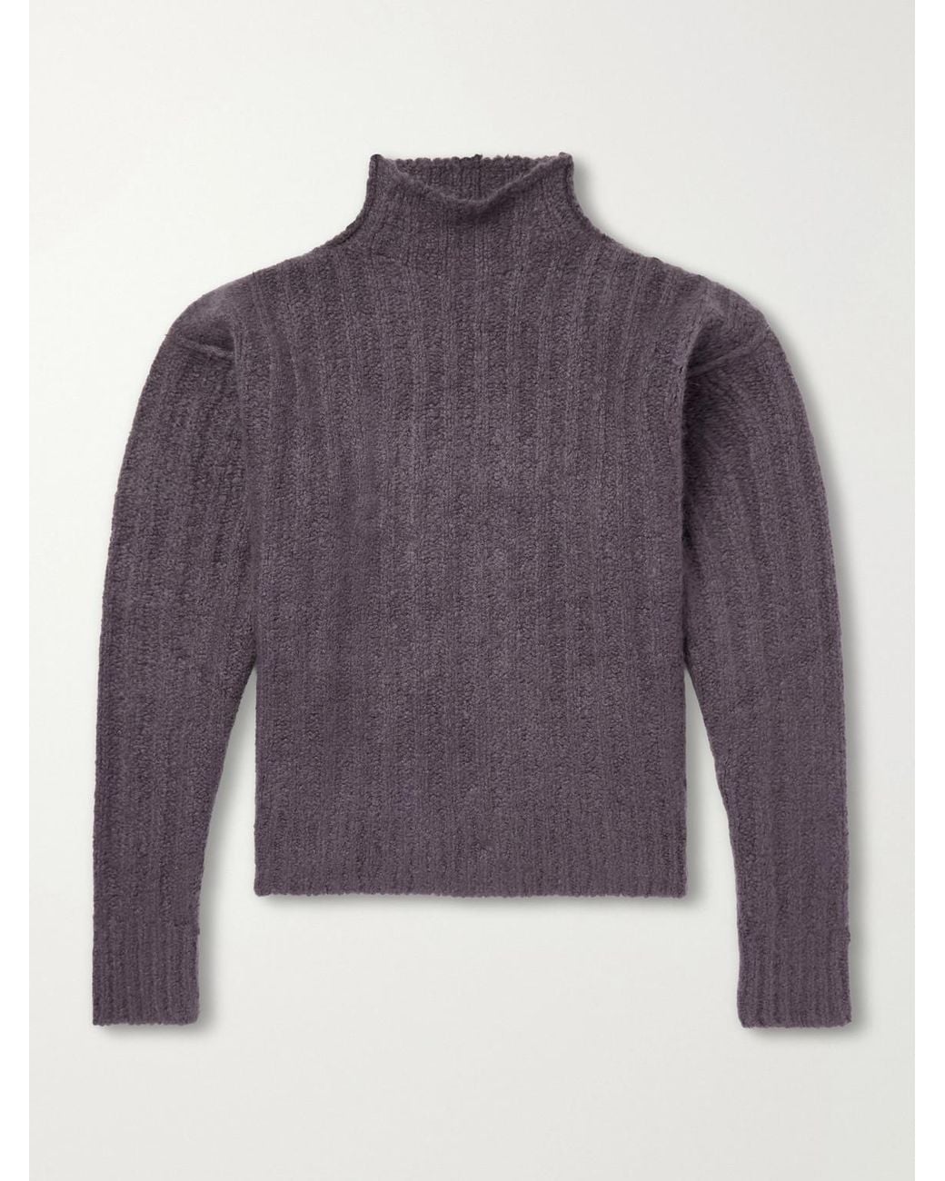 Rick Owens Purple Ribbed Cashmere And Silk-Blend Rollneck Sweater for men