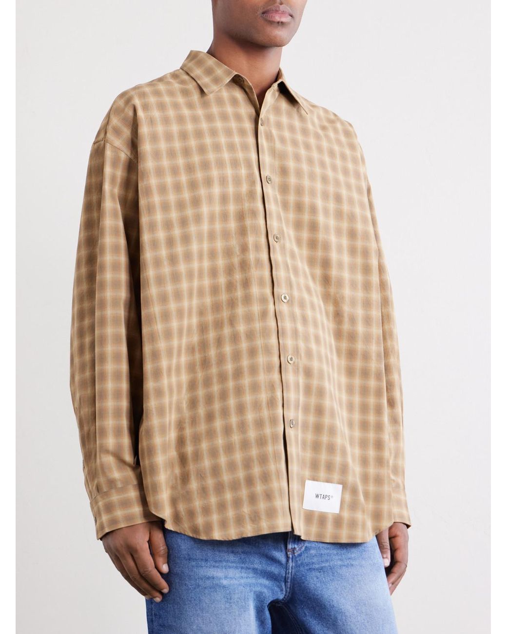 (w)taps Natural Logo-appliquéd Checked Woven Shirt for men