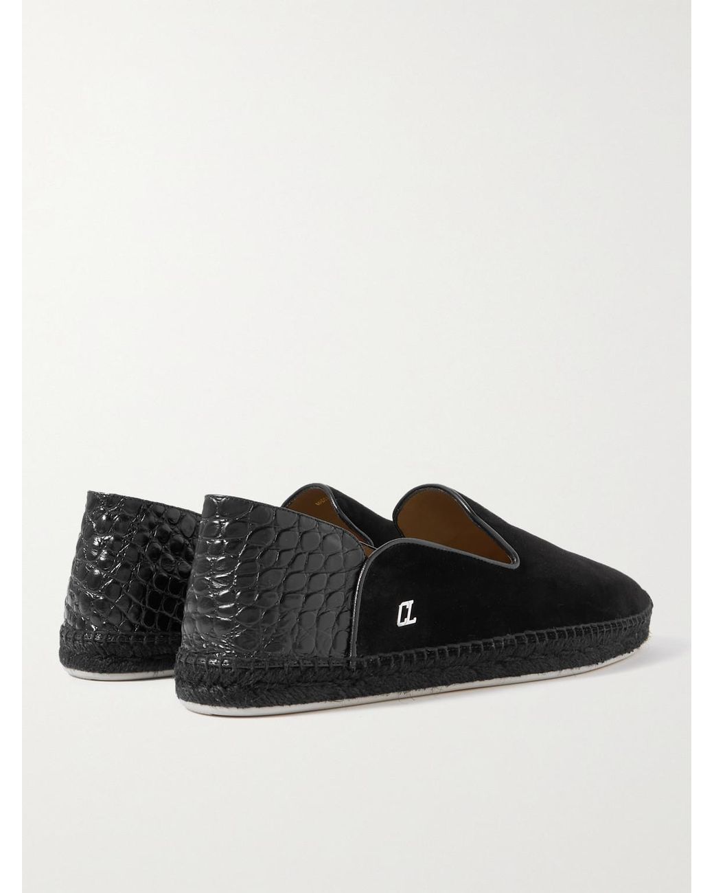 Christian Louboutin Black Collapsible-heel Croc-effect Leather-trimmed Suede Espadrilles for men