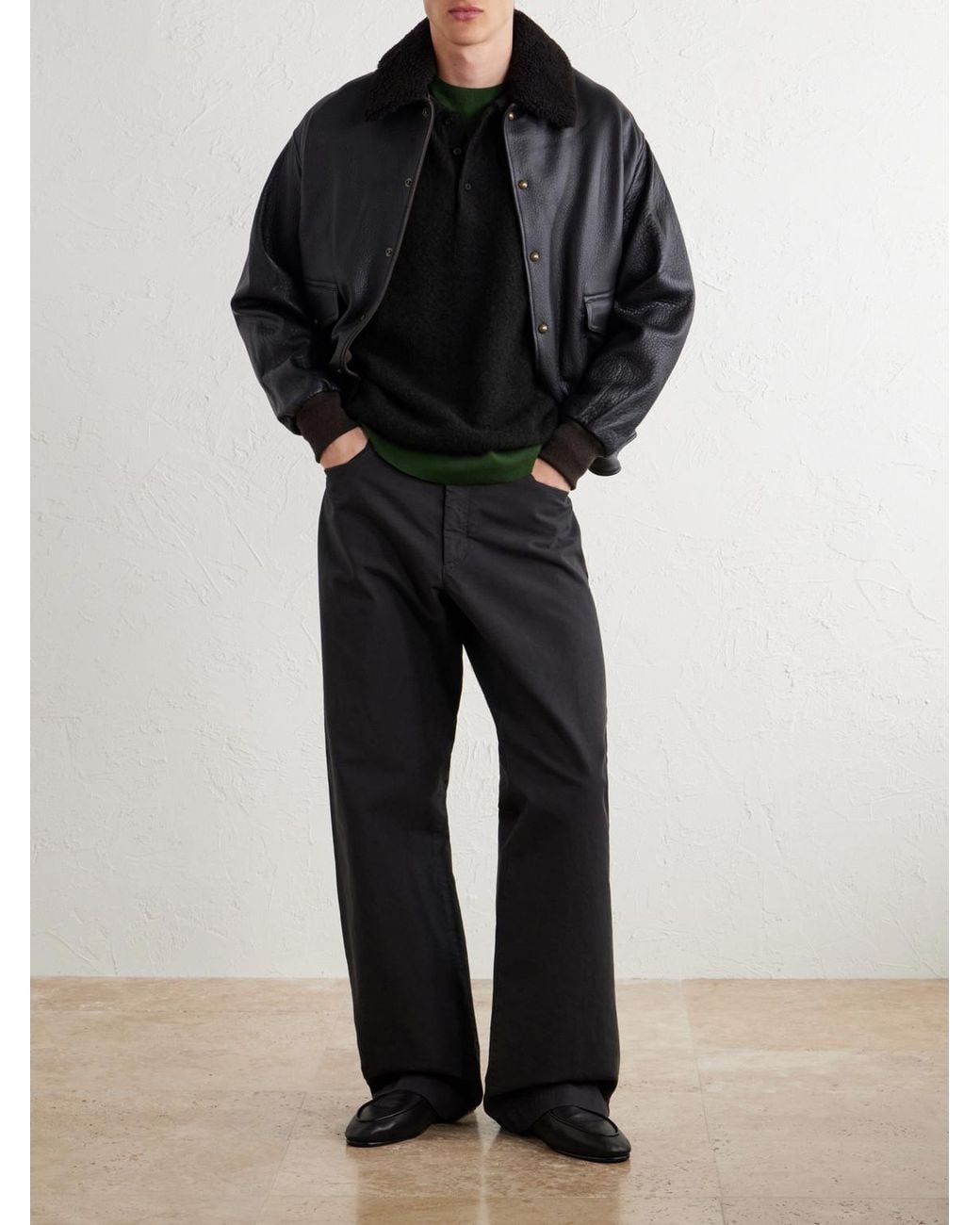 A.PRESSE Black Brushed Cashmere Polo Sweater for men