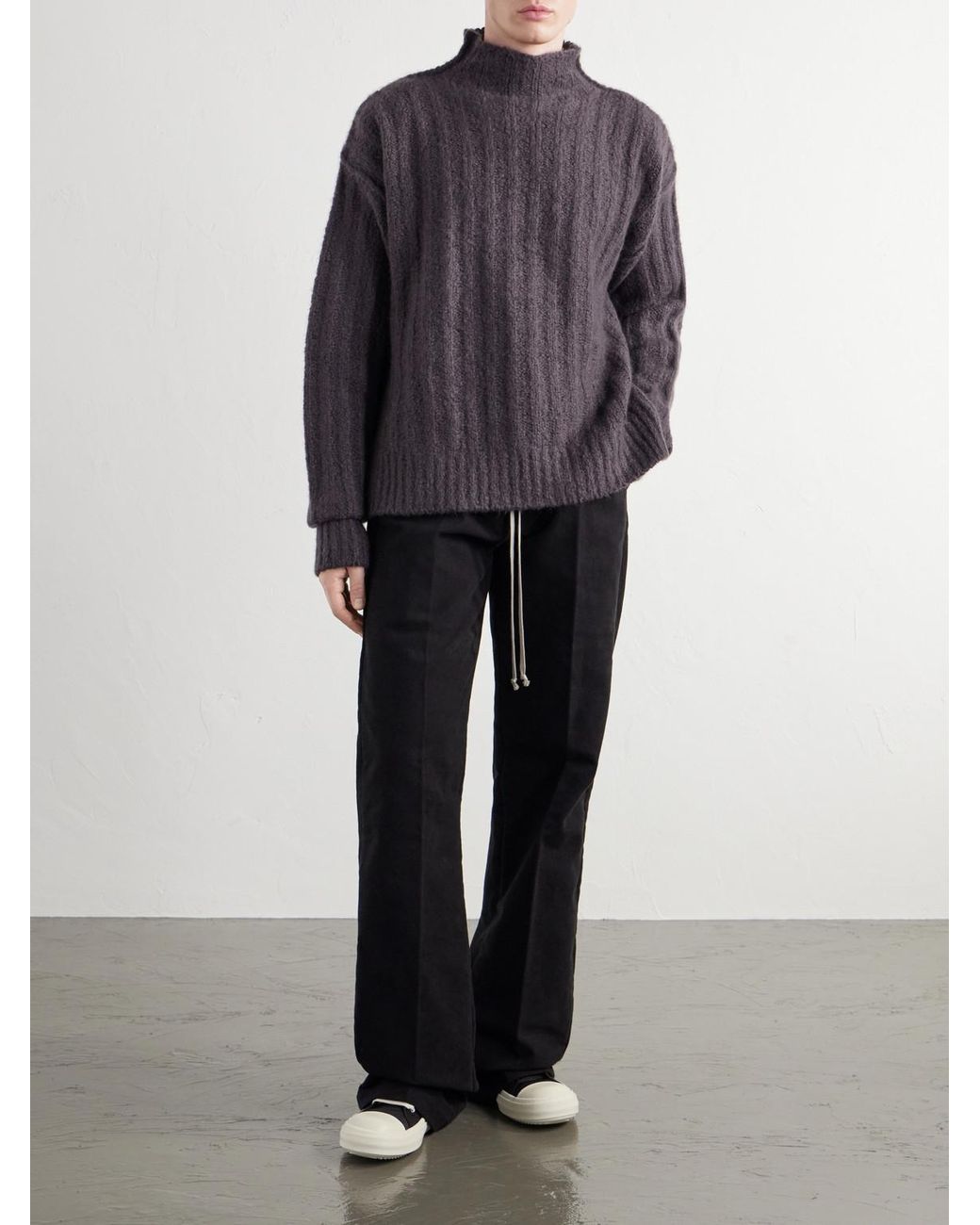 Rick Owens Purple Ribbed Cashmere And Silk-Blend Rollneck Sweater for men