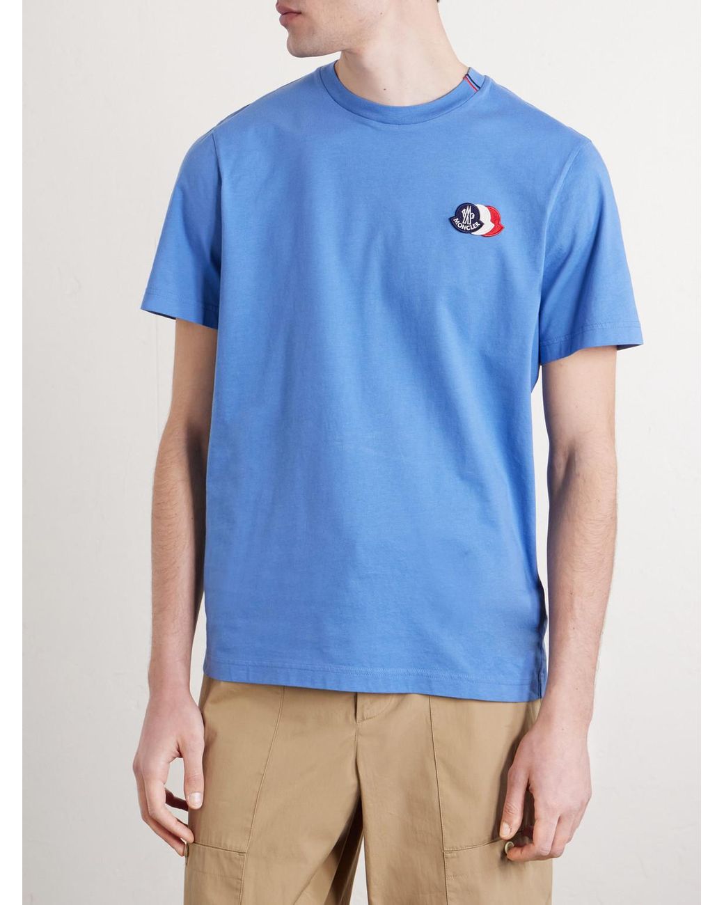 Moncler Blue Logo-Appliquéd Cotton-Jersey T-Shirt for men