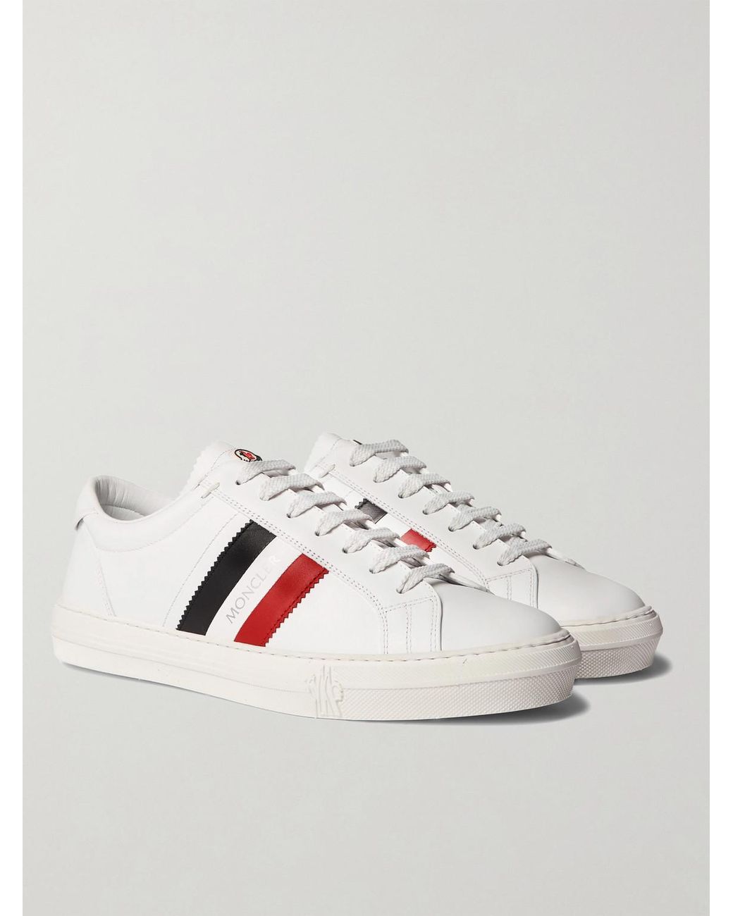 Moncler White New Monaco Striped Leather Sneakers for men