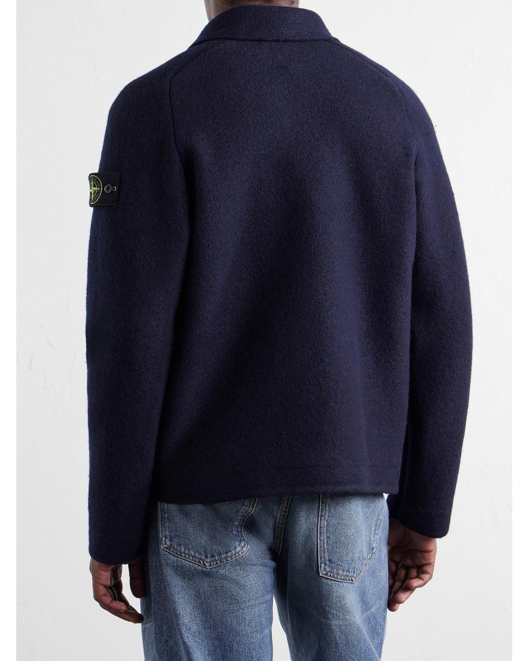Stone Island Blue Felted Rws Wool Overshirt for men