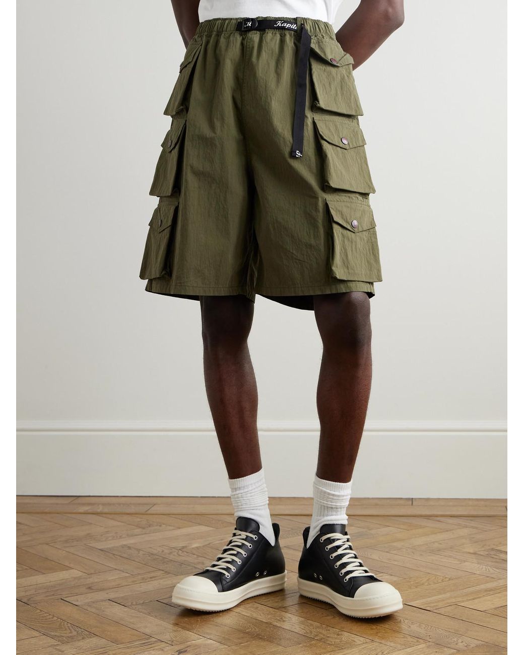 Kapital Green Cotton And Nylon-Blend Ripstop Drawstring Cargo Shorts for men